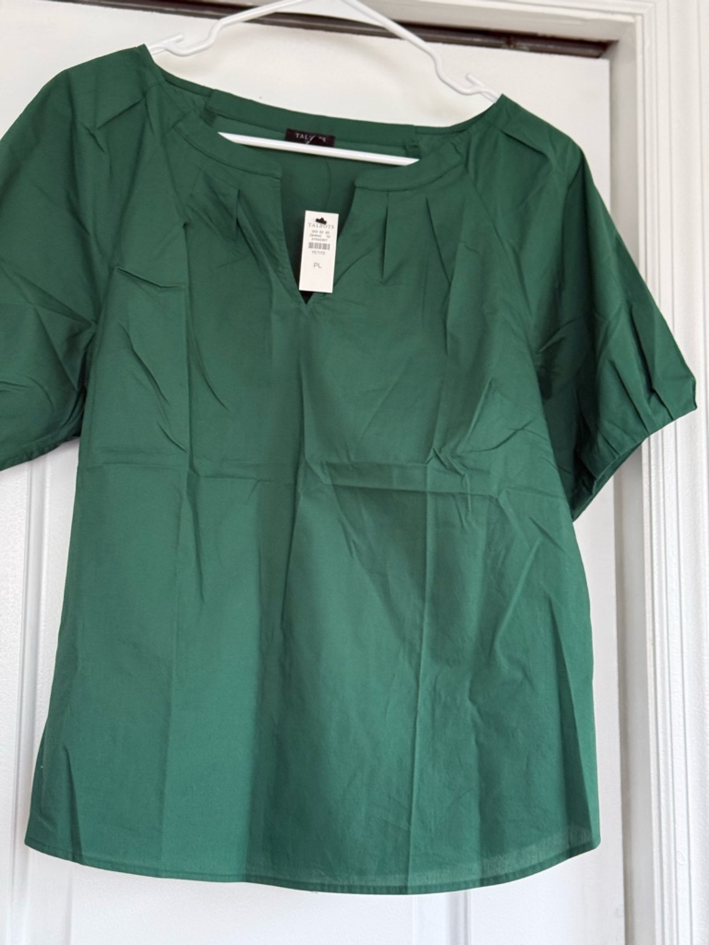 Talbots Emerald Green Short-Sleeve Notch-Neck Blouse L Petite
